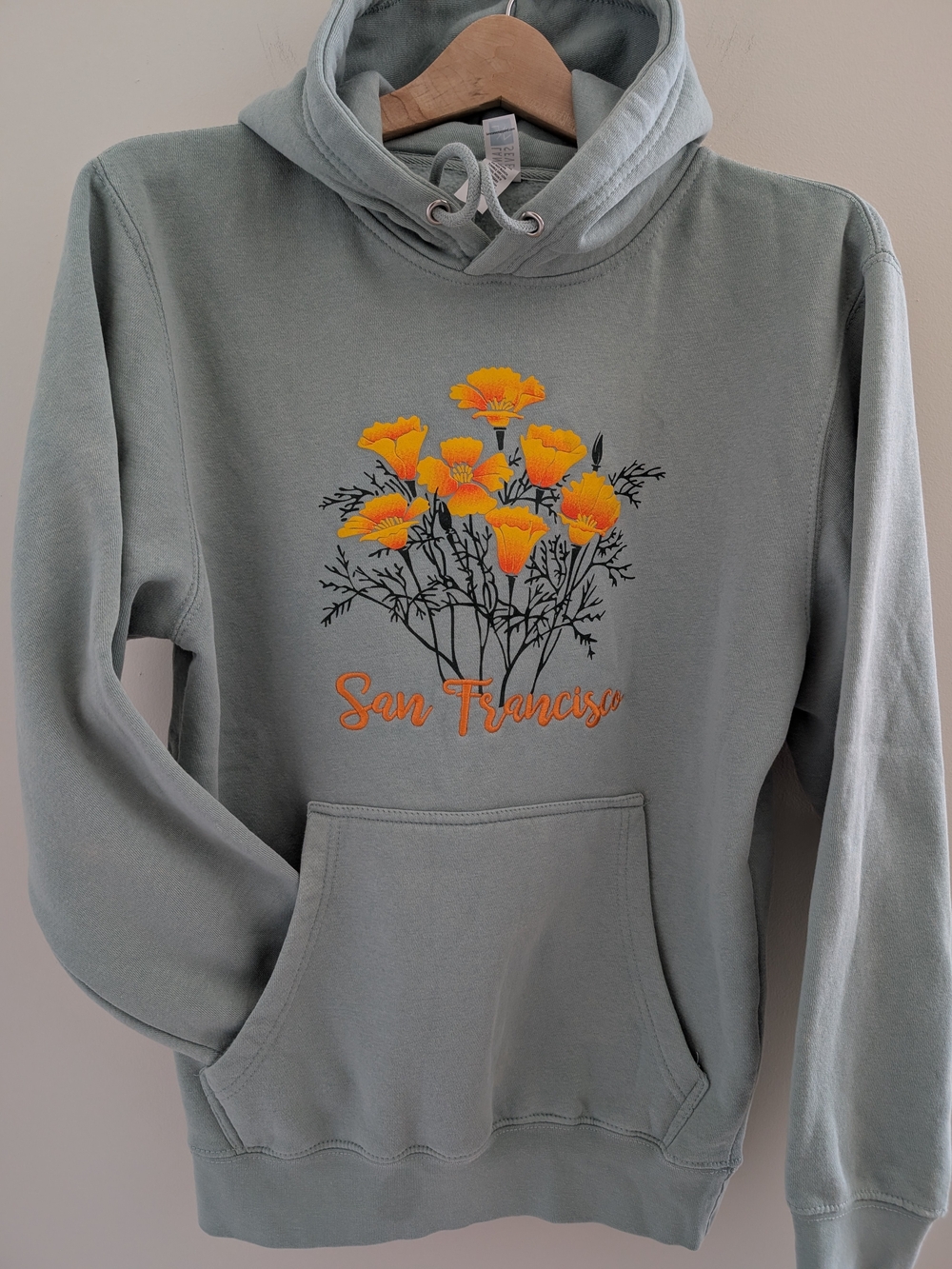 San Francisco California Poppy Hoodie Sweatshirt LANE SEVEN Womens S Light Sage